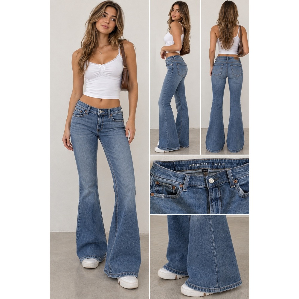 Boho Retro Festival American Grunge Eagle Stretch Flare Women's Jeans Size 2